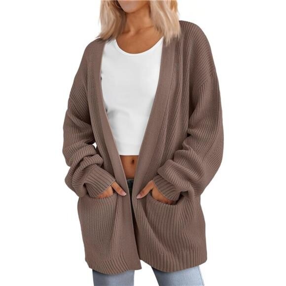 Sweaters - Womens Oversized Cardigans Soft Knit Cardigan Sweater with Pockets
